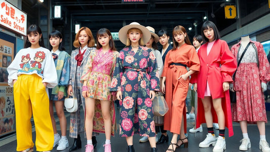 Japanese street fashion collage with diverse models.