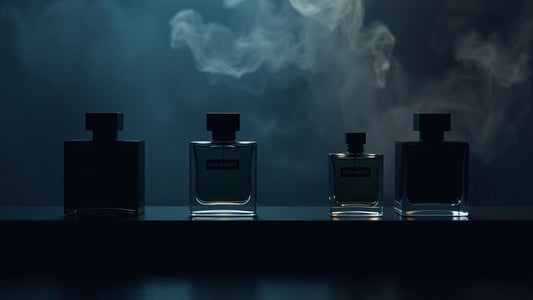 Yohji Yamamoto perfume bottles with artistic dark lighting