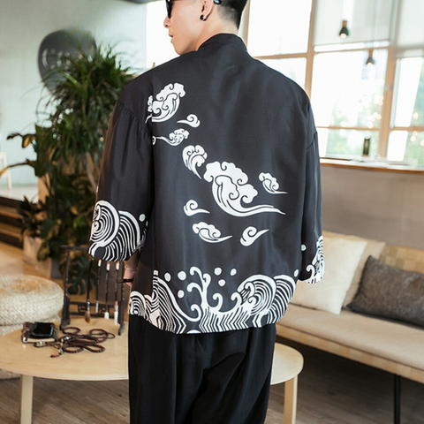 Japan Traditional Art Kimono Black and white color Unisex Oversized | Zewearsy Store Japan Traditional Art Kimono Black and white color Unisex Oversized | Zewearsy Store