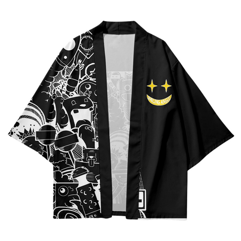 Black White Comic Cartoon Kimono Unisex Oversized | Japan Apparel Black White Comic Cartoon Kimono Unisex Oversized | Japan Apparel