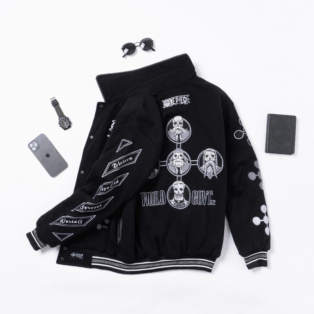 Gorosei Varsity Jacket – One Piece Black Edition | Rare Embroidered Anime Streetwear BlackSeven