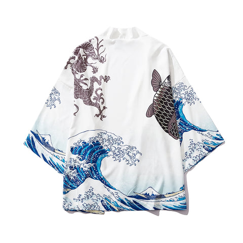 Koi Fish Japan Graphic Art Kimono Unisex Oversized | Japan Apparel Koi Fish Japan Graphic Art Kimono Unisex Oversized | Japan Apparel