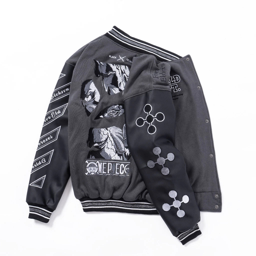 Anime Varsity Jacket One Piece Lore Series Im-Sama World Government Premium Oversized Anime Fashion BlackSeven