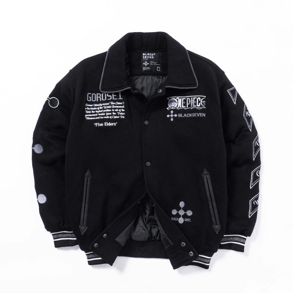 Gorosei Varsity Jacket – One Piece Black Edition | Rare Embroidered Anime Streetwear BlackSeven