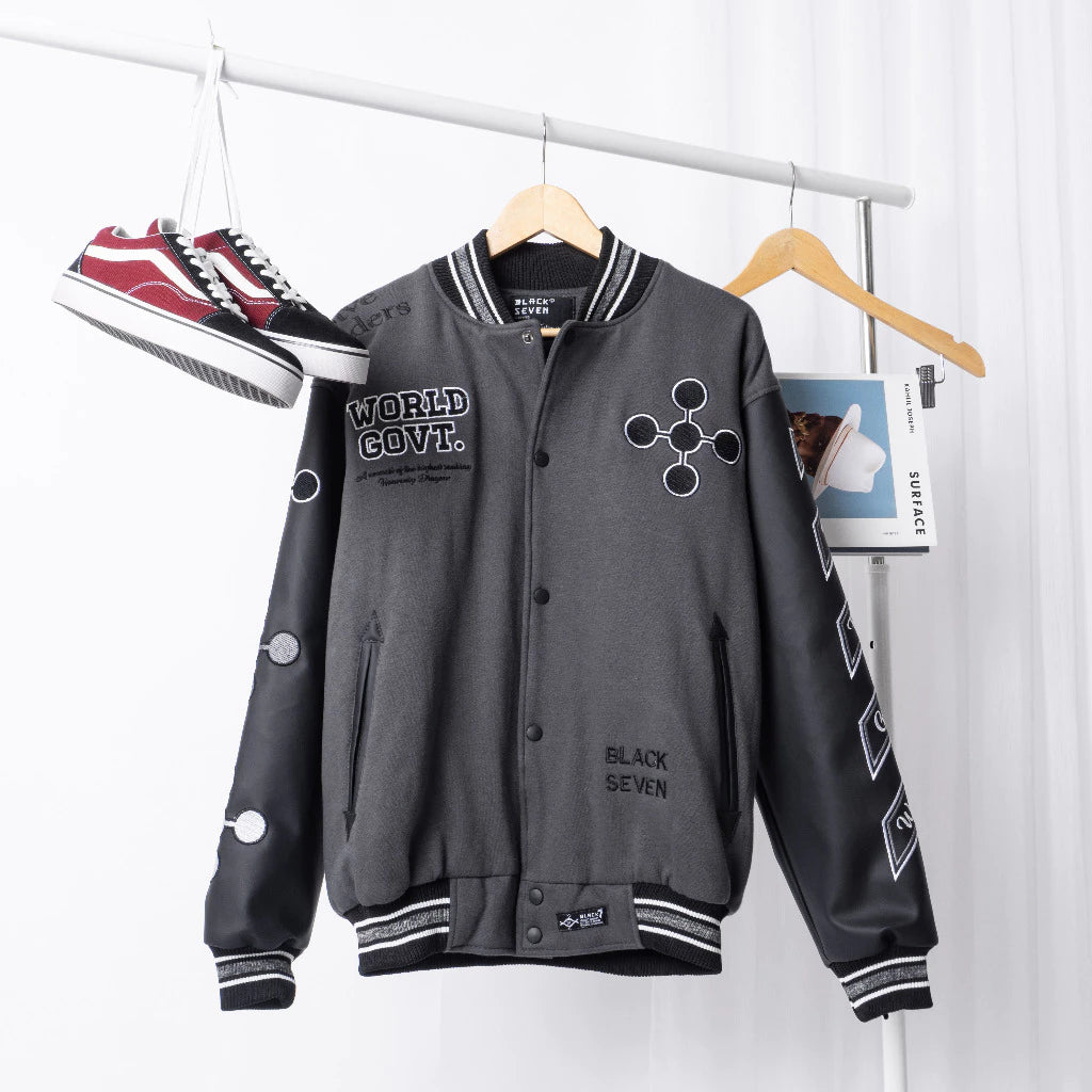 Anime Varsity Jacket One Piece Lore Series Im-Sama World Government Premium Oversized Anime Fashion BlackSeven