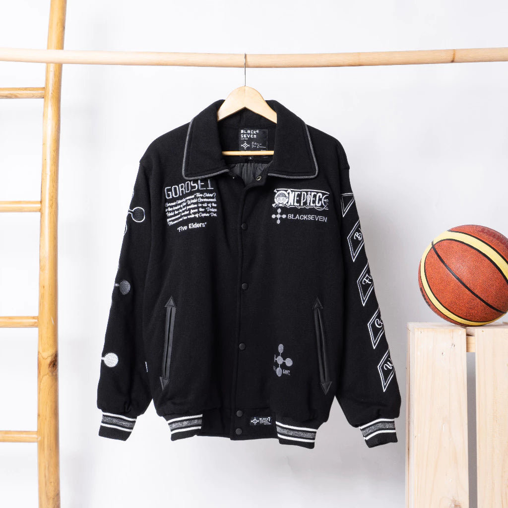Gorosei Varsity Jacket – One Piece Black Edition | Rare Embroidered Anime Streetwear BlackSeven