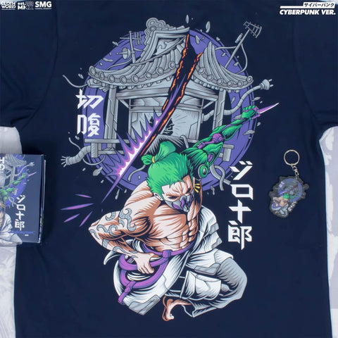 Roronoa Zoro Cyberpunk Seppuku T-Shirt - One Piece Anime Streetwear Roronoa Zoro Cyberpunk Seppuku T-Shirt - One Piece Anime Streetwear