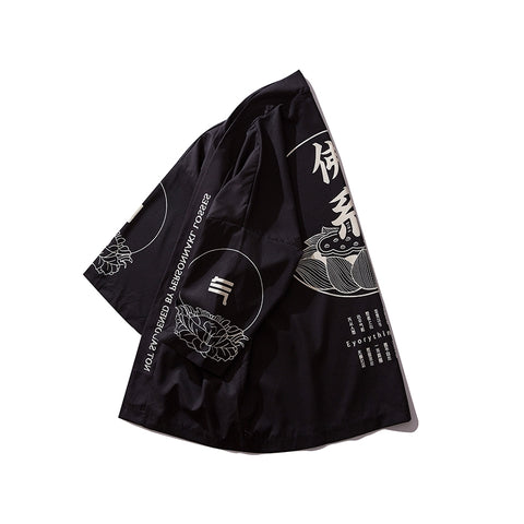 Traditional Japanese Kanji Graphic Art Kimono Unisex Oversized | Japan Apparel Traditional Japanese Kanji Graphic Art Kimono Unisex Oversized | Japan Apparel