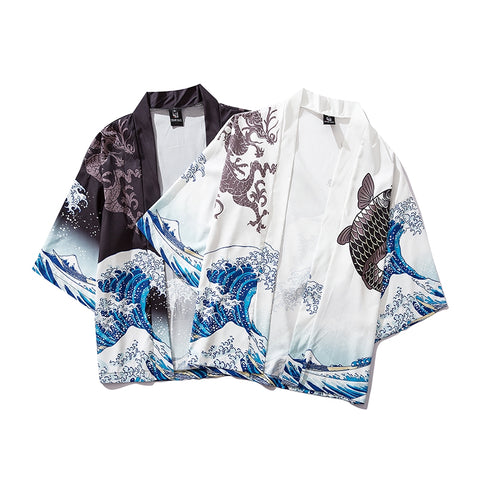 Koi Fish Japan Graphic Art Kimono Unisex Oversized | Japan Apparel Koi Fish Japan Graphic Art Kimono Unisex Oversized | Japan Apparel