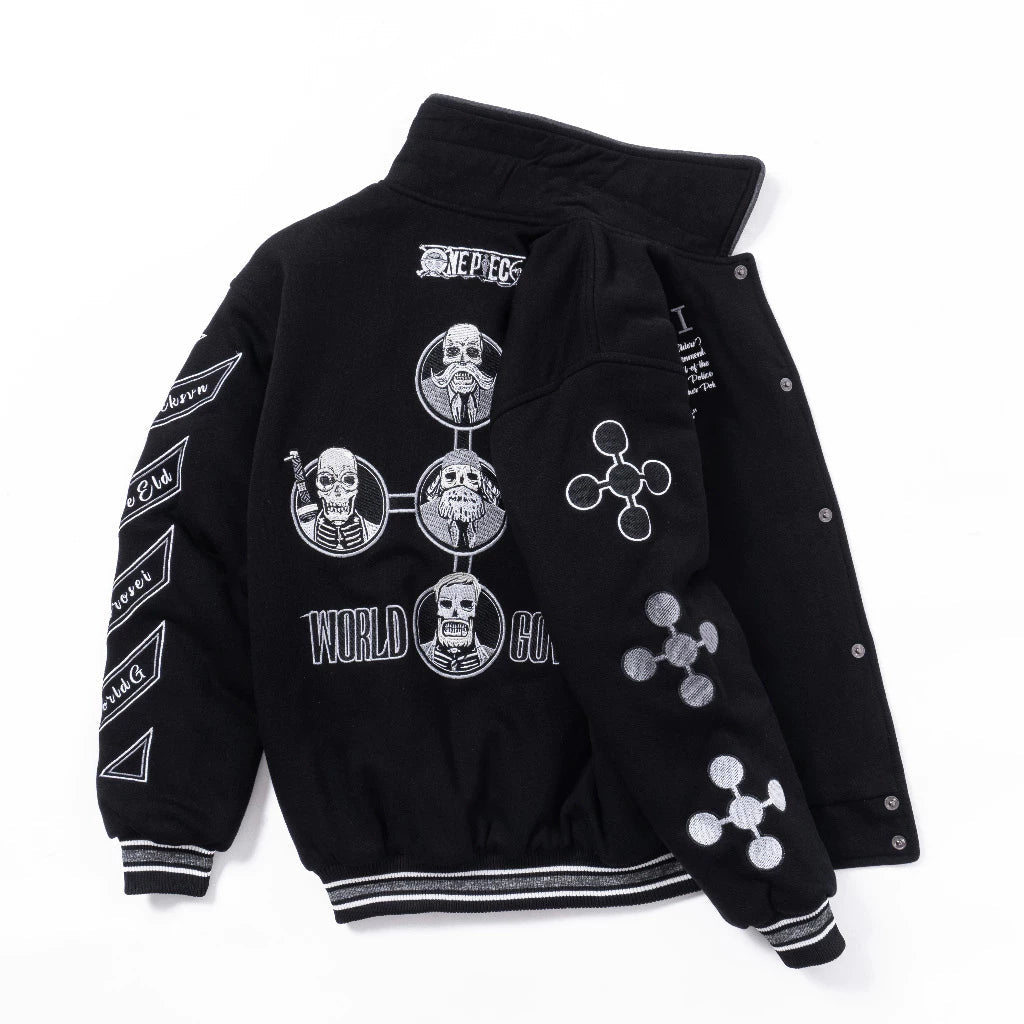 Gorosei Varsity Jacket – One Piece Black Edition | Rare Embroidered Anime Streetwear BlackSeven