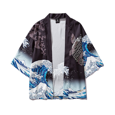 Koi Fish Japan Graphic Art Kimono Unisex Oversized | Japan Apparel Koi Fish Japan Graphic Art Kimono Unisex Oversized | Japan Apparel