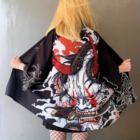 Demon Harajuku Kimono Cosplay Samurai Haori Obi Japanese Streetwear | Japan Apparel Demon Harajuku Kimono Cosplay Samurai Haori Obi Japanese Streetwear | Japan Apparel