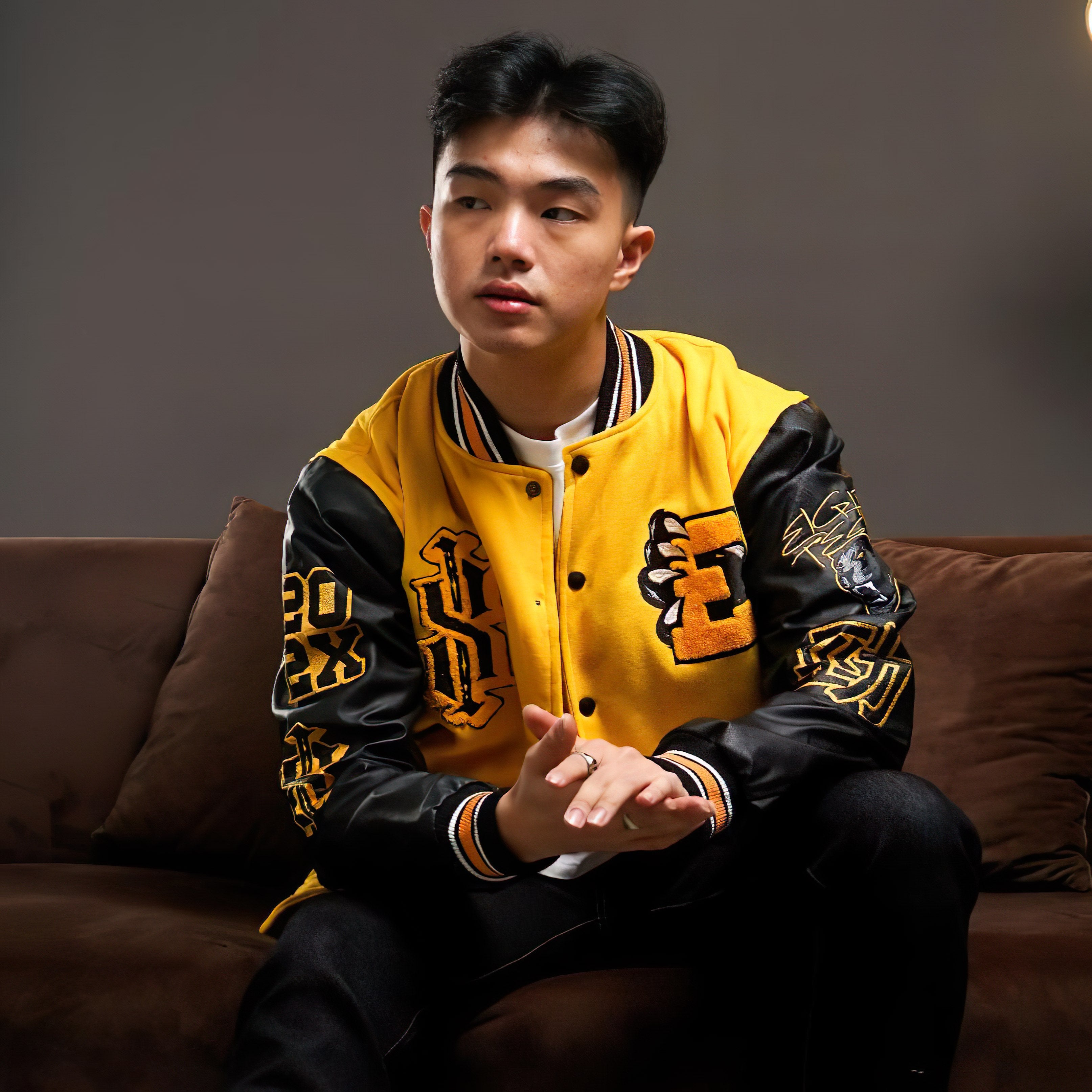 Baseball Varsity Jacket Yellow Colors Full Embroidery Zewearsy Store