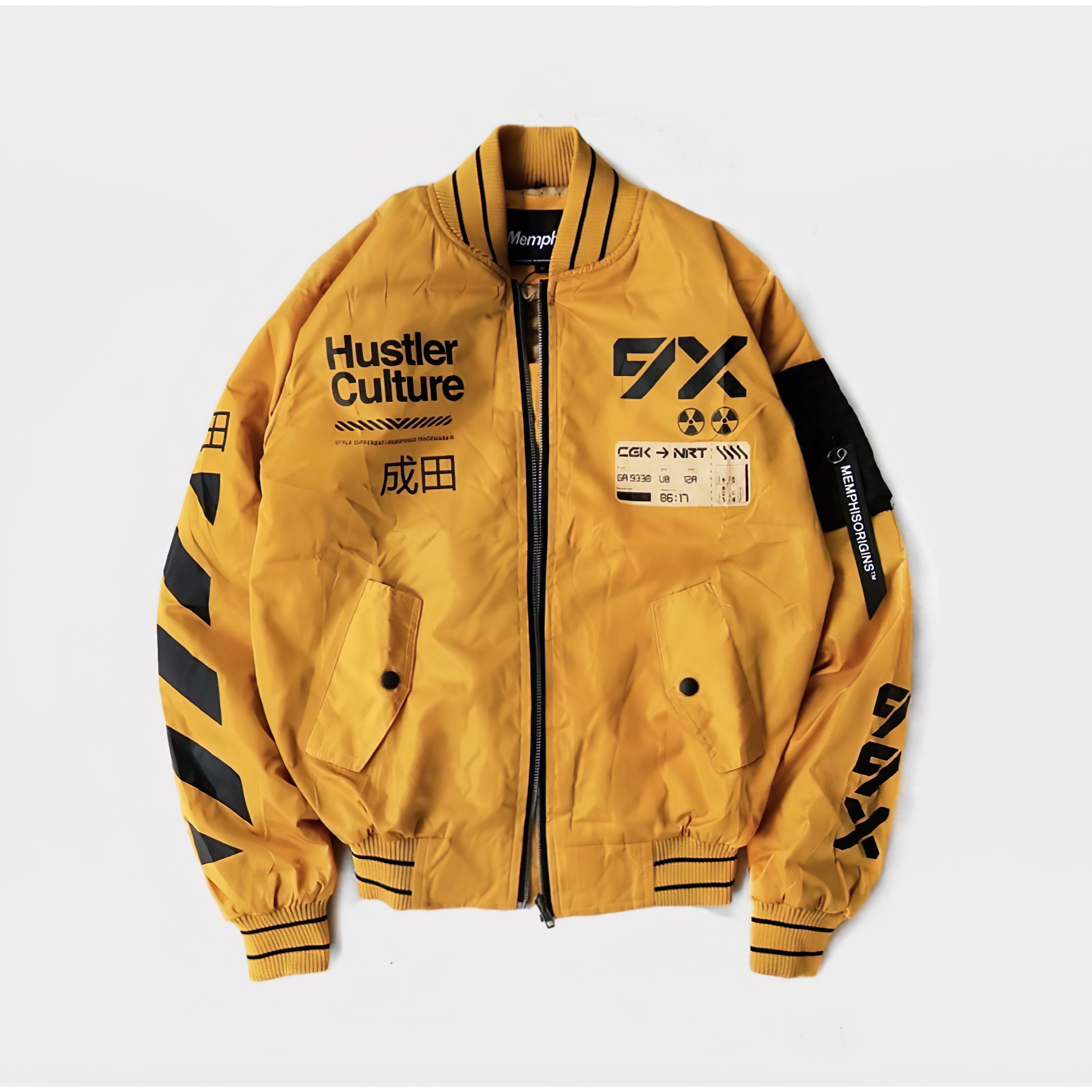 Japanese Bomber Jacket  Cyberpunk with Harajuku Design Mustard - Japan Fashion | Zewearsy Store