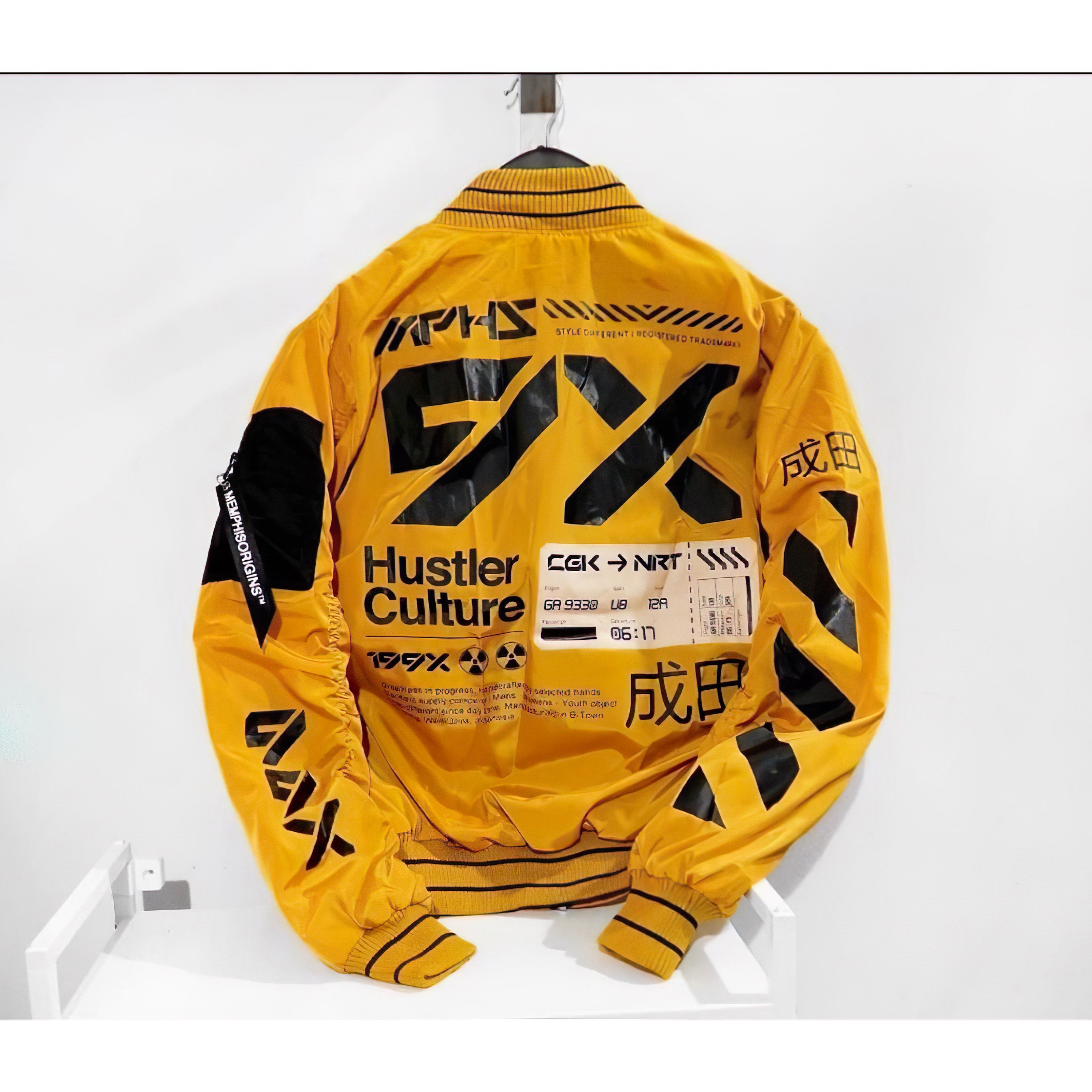 Japanese Bomber Jacket  Cyberpunk with Harajuku Design Mustard - Japan Fashion | Zewearsy Store