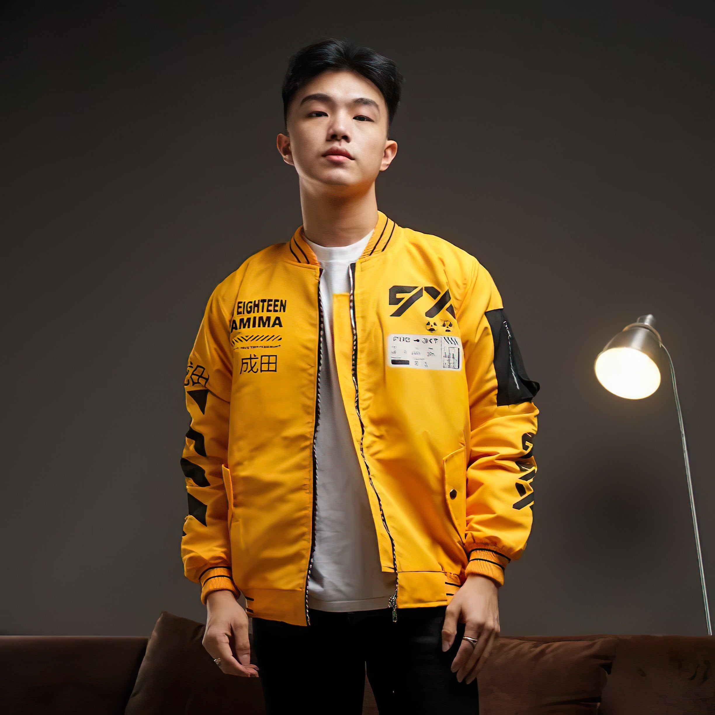 Japanese Bomber Jacket  Cyberpunk with Harajuku Design Mustard - Japan Fashion | Zewearsy Store