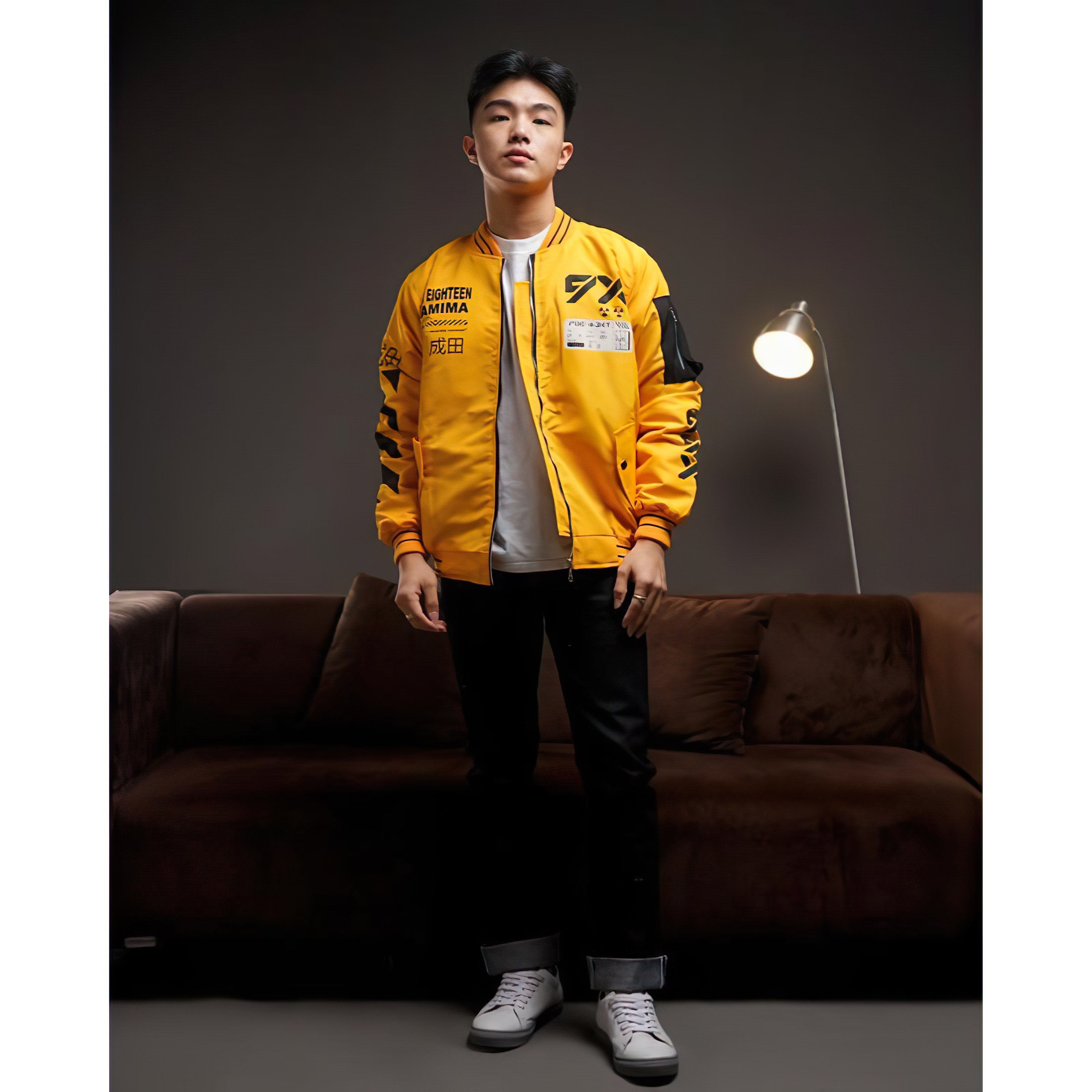 Japanese Bomber Jacket  Cyberpunk with Harajuku Design Mustard - Japan Fashion | Zewearsy Store