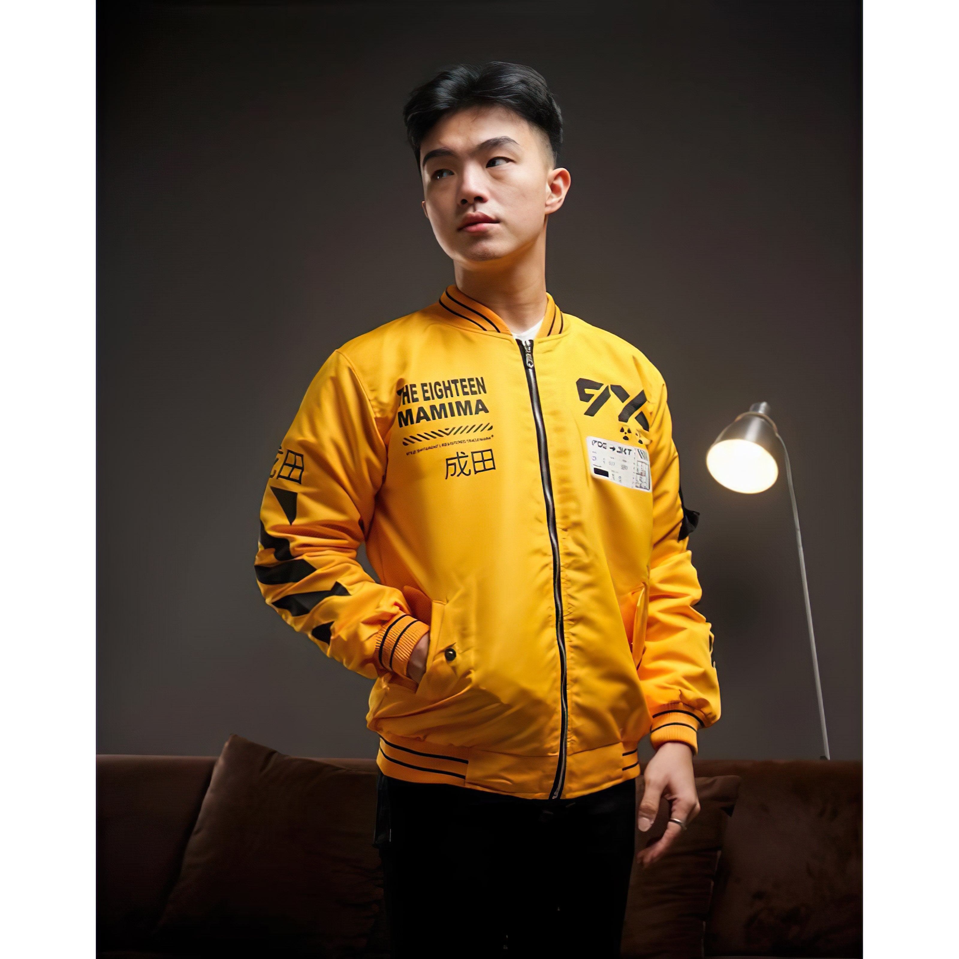 Japanese Bomber Jacket  Cyberpunk with Harajuku Design Mustard - Japan Fashion | Zewearsy Store