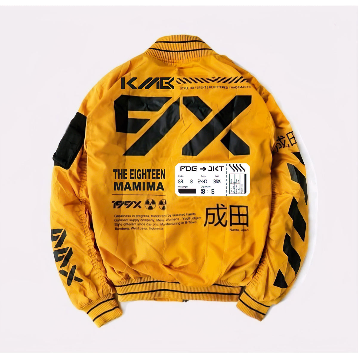 Japanese Bomber Jacket  Cyberpunk with Harajuku Design Mustard - Japan Fashion | Zewearsy Store