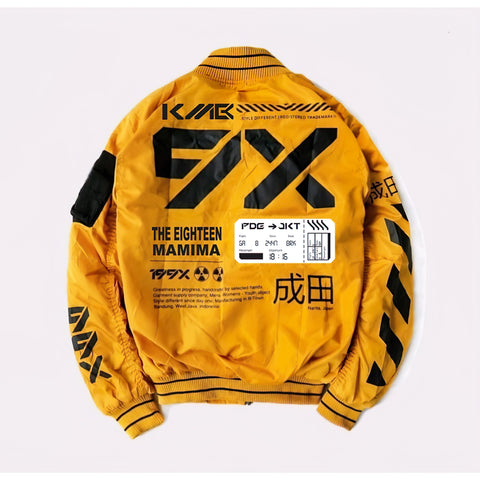 Japanese Bomber Jacket  Cyberpunk with Harajuku Design Mustard - Japan Fashion | Zewearsy Store Japanese Bomber Jacket  Cyberpunk with Harajuku Design Mustard - Japan Fashion | Zewearsy Store