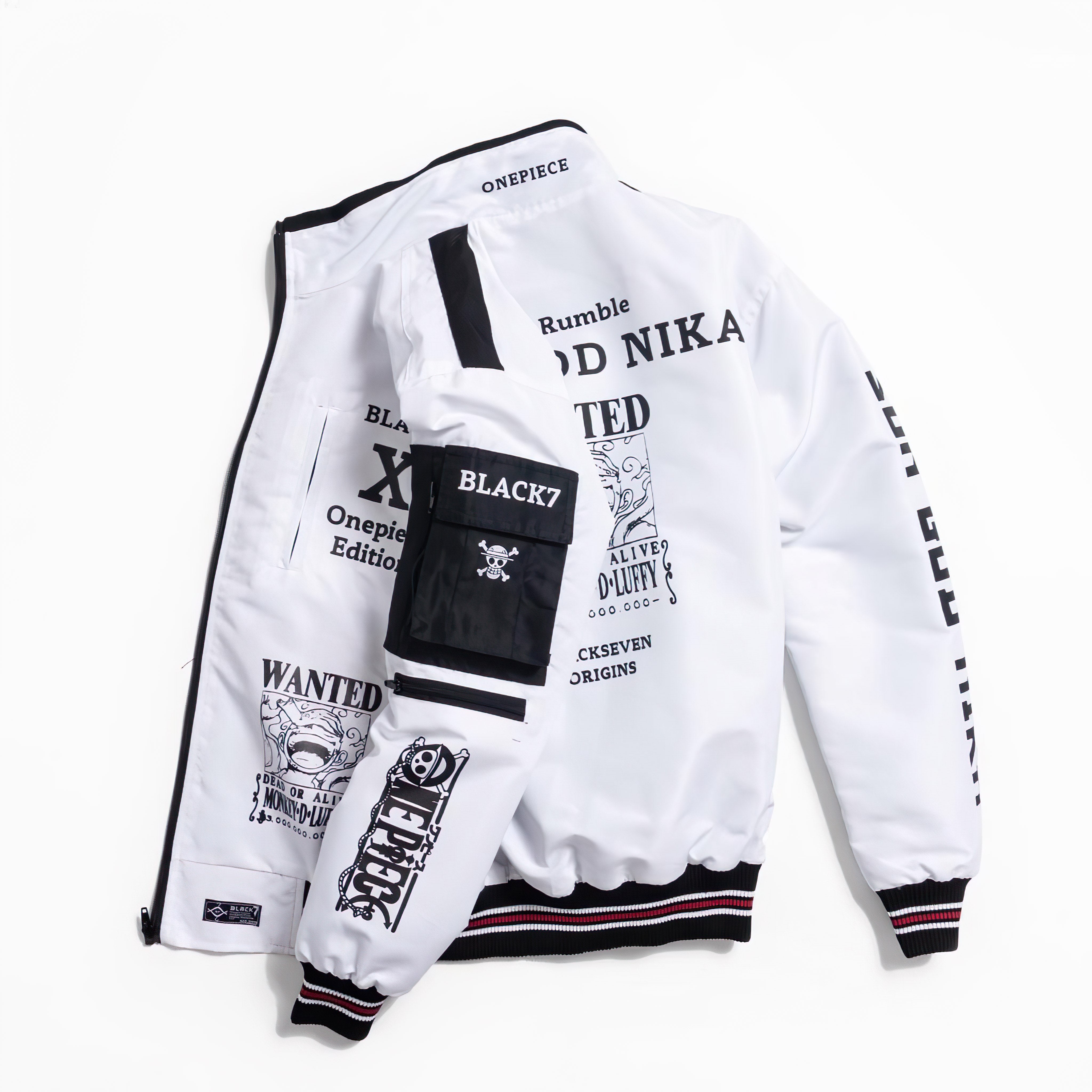 One Piece Luffy Gear 5 Bomber Jacket Windbreaker Cyberpunk Edition Black and White - Japan Fashion | Zewearsy Store