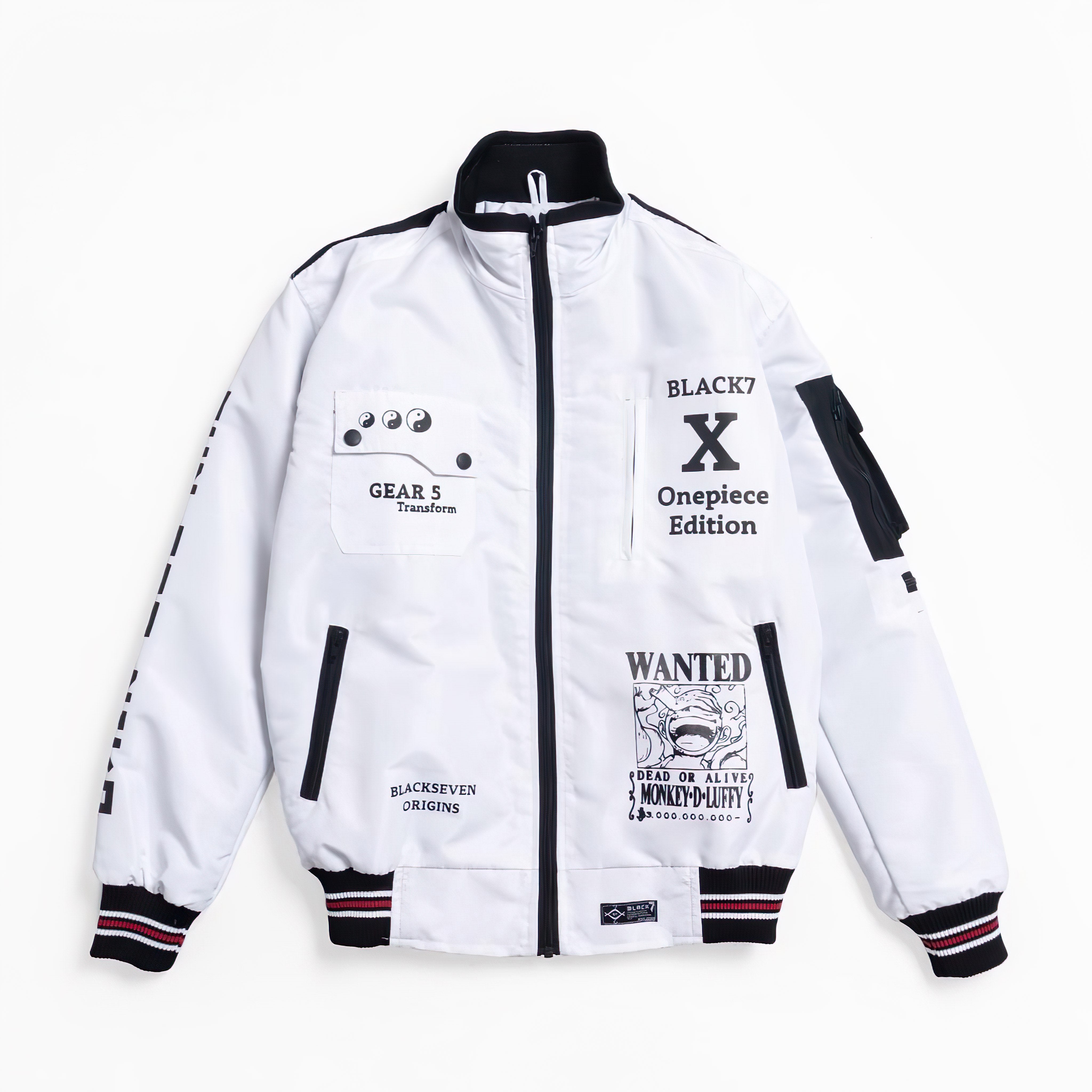 One Piece Luffy Gear 5 Bomber Jacket Windbreaker Cyberpunk Edition Black and White - Japan Fashion | Zewearsy Store