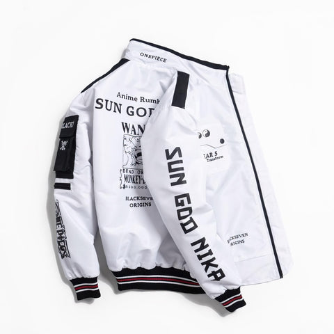 One Piece Luffy Gear 5 Bomber Jacket Windbreaker Cyberpunk Edition Black and White - Japan Fashion | Zewearsy Store One Piece Luffy Gear 5 Bomber Jacket Windbreaker Cyberpunk Edition Black and White - Japan Fashion | Zewearsy Store