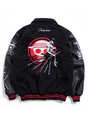 Zoro One Piece Varsity Jacket Red Samurai Edition - Japan Fashion | Zewearsy Store Zoro One Piece Varsity Jacket Red Samurai Edition - Japan Fashion | Zewearsy Store