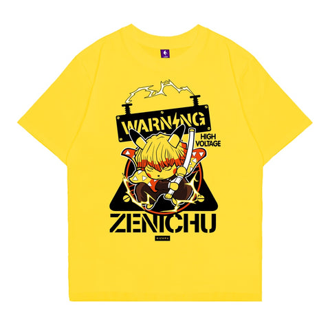 Japan Anime T Shirt Short Sleeve - Demon Slayer Pokemon ZENICHU Yellow Japan Anime T Shirt Short Sleeve - Demon Slayer Pokemon ZENICHU Yellow