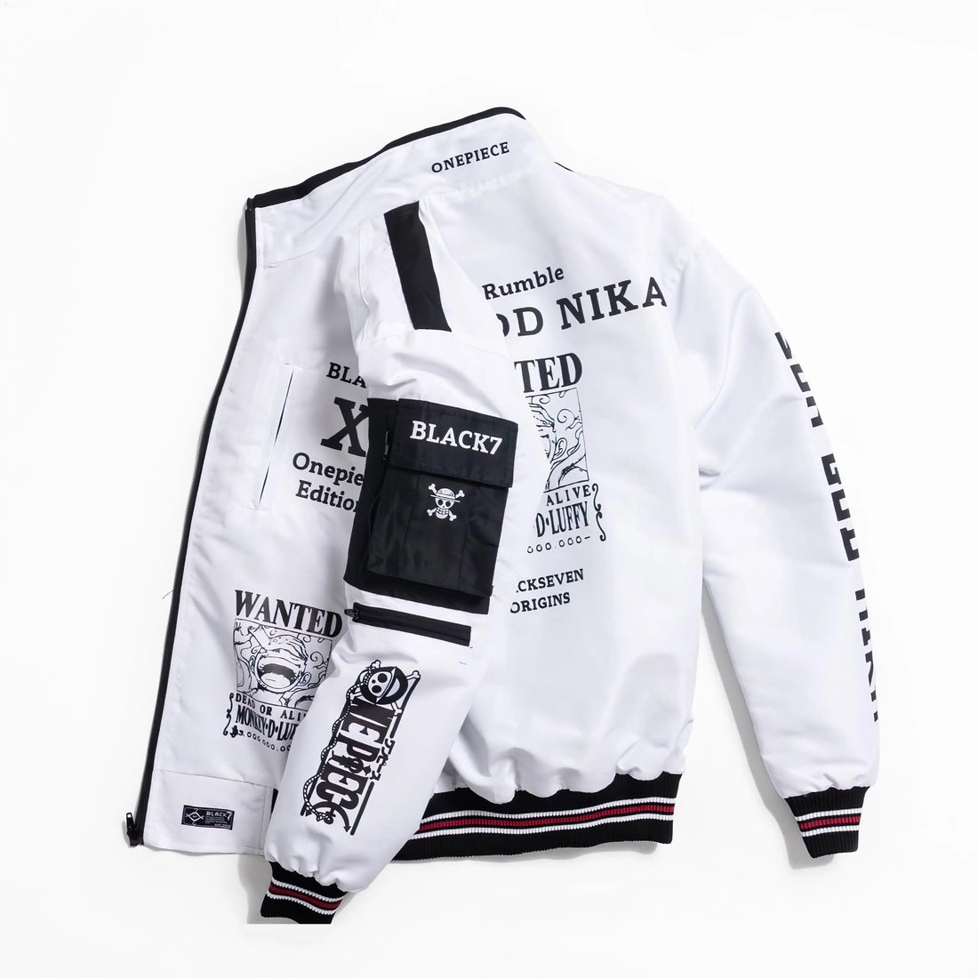 One Piece Luffy Gear 5 Bomber Jacket Windbreaker Cyberpunk Edition Black and White - Japan Fashion | Zewearsy Store