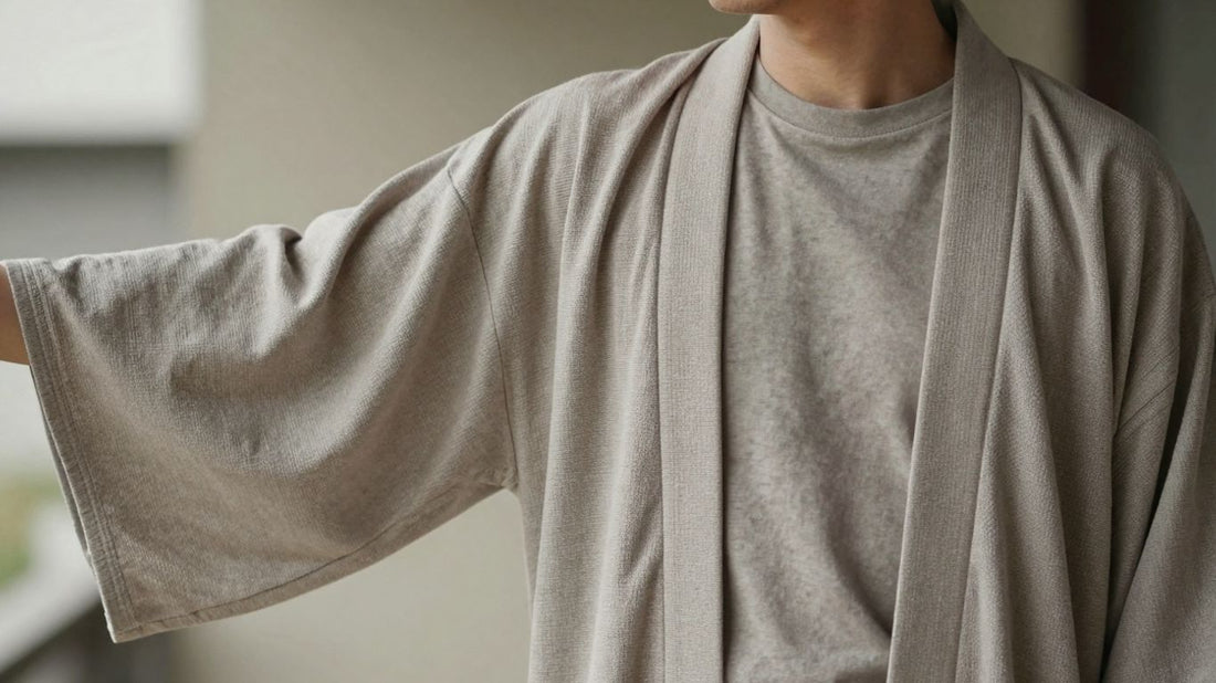 Man wearing a stylish men's kimono cardigan.