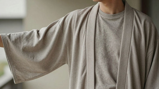 Man wearing a stylish men's kimono cardigan.