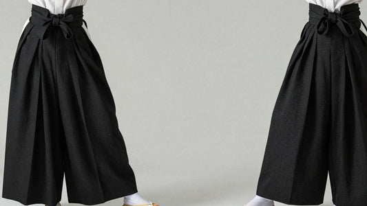 Person wearing black hakama pants with modern style.