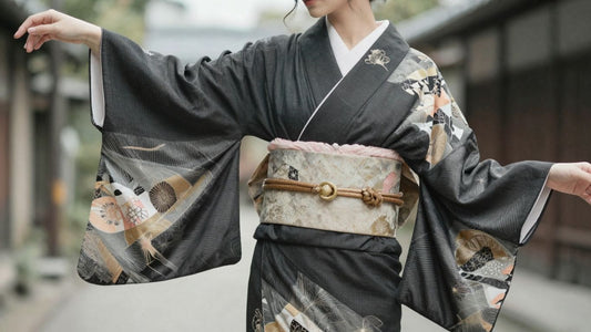 Woman in a stylish modern kimono
