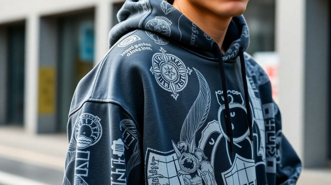 Stylish Japanese streetwear hoodie with graphic designs.