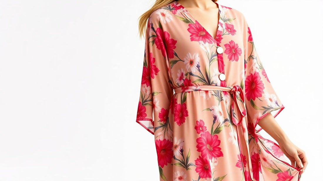 Woman in a floral summer kimono dress