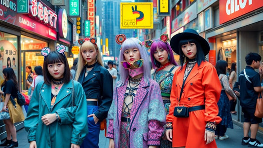 Harajuku street style with bold, colorful fashion.