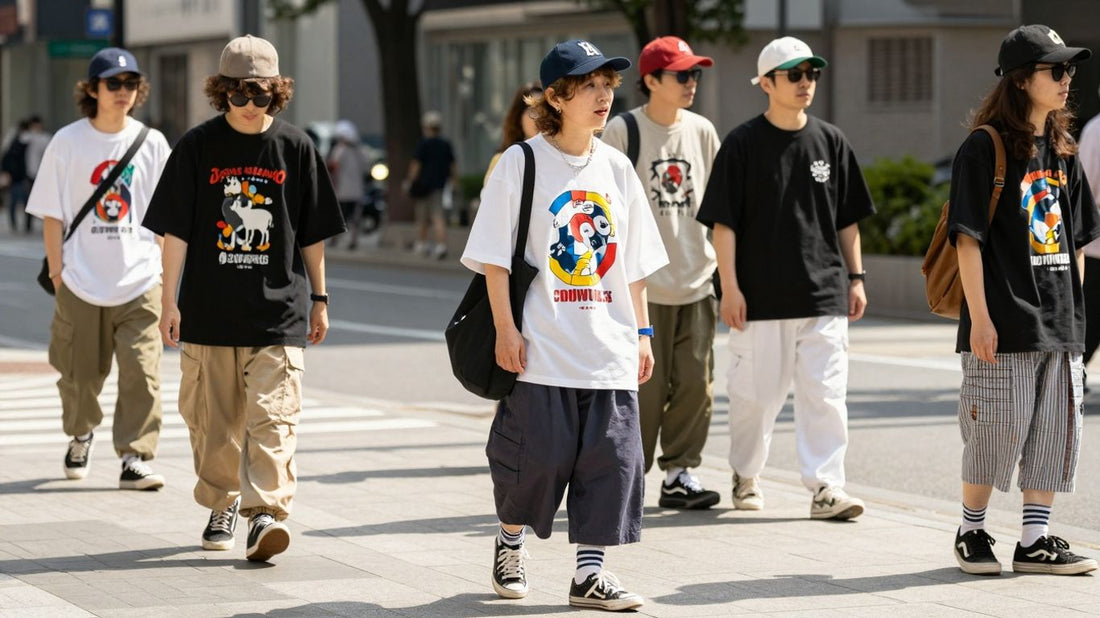 Japanese streetwear fashion on city street