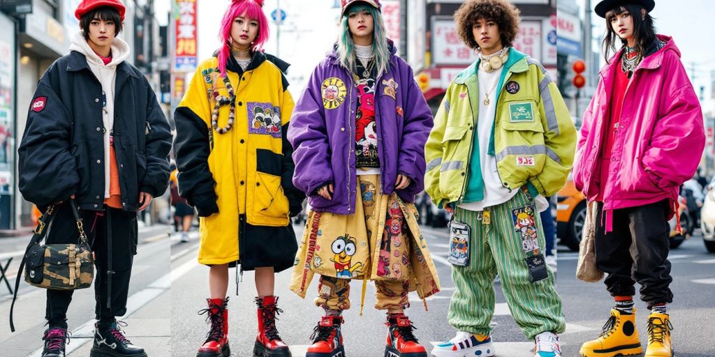 Colorful Harajuku streetwear fashion trends for 2024.