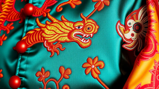Embroidered Japanese sukajan souvenir jacket with dragon and tiger designs.