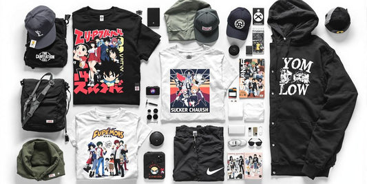 Colorful Japanese streetwear pieces inspired by anime culture.