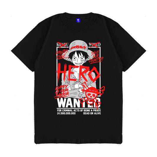 Japan Anime Short Sleeve T Shirt - One Piece LUFFY HERO POSTER | Japan Apparel