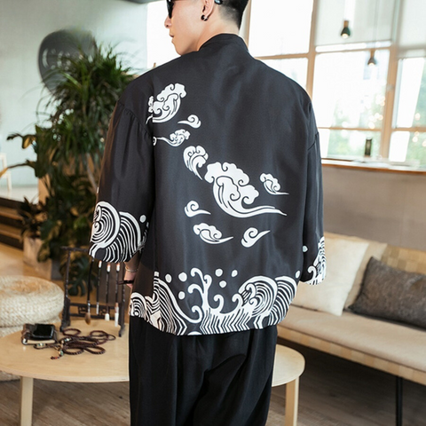 Japan Traditional Art Kimono Black and white color Unisex Oversized | Zewearsy Store