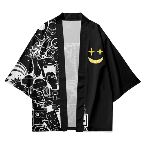 Black White Comic Cartoon Kimono Unisex Oversized | Japan Apparel