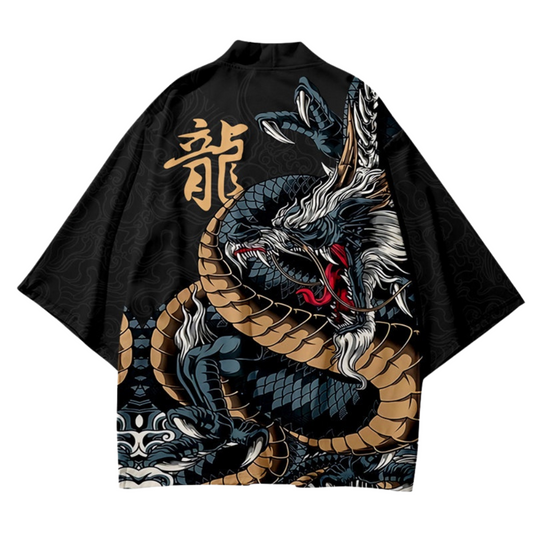 Traditional Japanese Dragon Graphic Art Kimono Unisex Oversized | Japan Apparel
