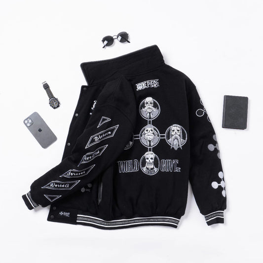 Gorosei Varsity Jacket – One Piece Black Edition | Rare Embroidered Anime Streetwear