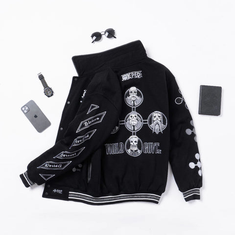 Gorosei Varsity Jacket – One Piece Black Edition | Rare Embroidered Anime Streetwear