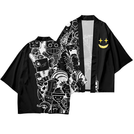 Black White Comic Cartoon Kimono Unisex Oversized | Japan Apparel