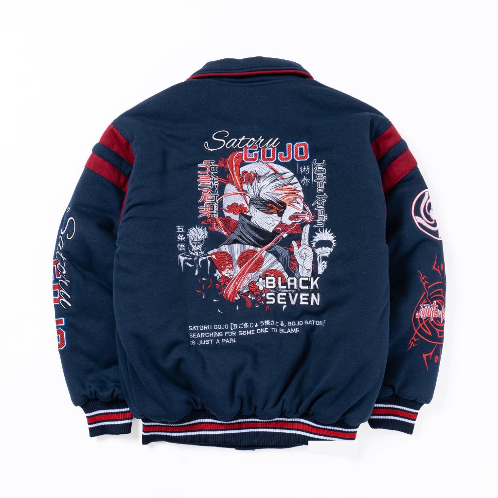 Gojo Satoru Limited Edition Varsity Jacket – Jujutsu Kaisen | Premium Oversized Anime Streetwear BlackSeven