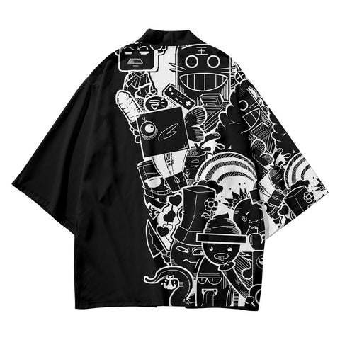 Black White Comic Cartoon Kimono Unisex Oversized | Japan Apparel